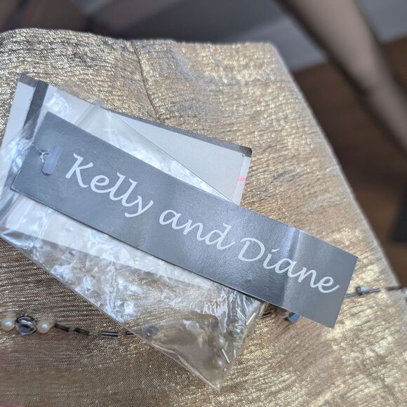 NWT Y2K Kelly and Diane Mini Skirt Pencil Slit Gold Beaded Bow Tassel Size 6 - Picture 8 of 13